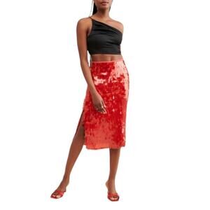 Anthropologie Red Sequin Midi Skirt